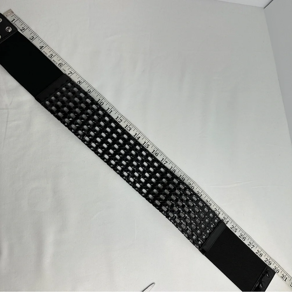 Black Open Weave Stretch‎ Back Wide Belt